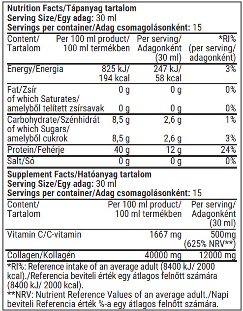 Fittprotein Collagen 12000mg tápértéktáblázat